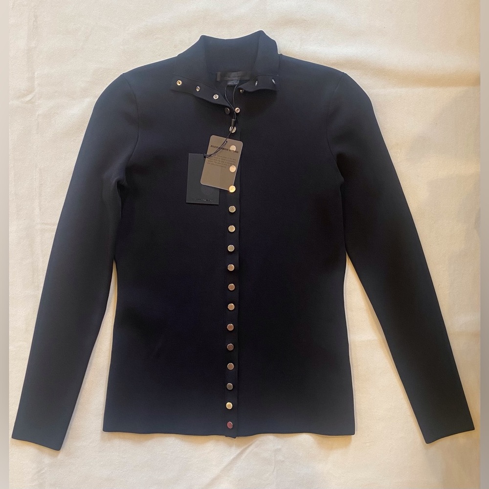 NWT Alexander Wang Black Mock Neck Button Down Sweater - Picture 1 of 5